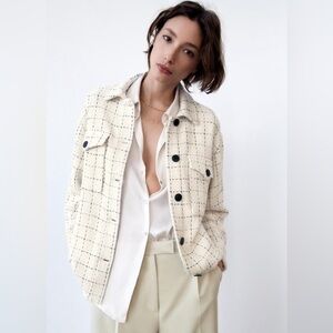 Zara Women's White Plaid Shacket
